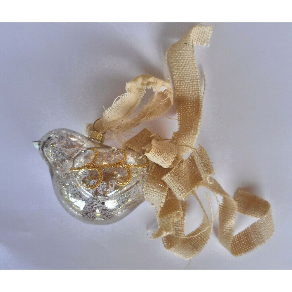 Silvestri Demdaco Ornament Silver Bird Jute Tai Glass Christmas Hanging Tags